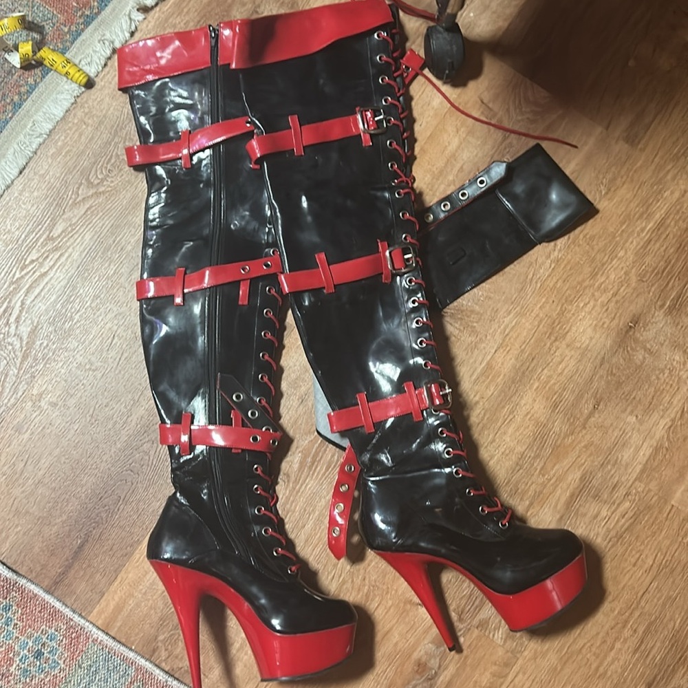Funtasma Over the Knee Red and Black Platform Boots
